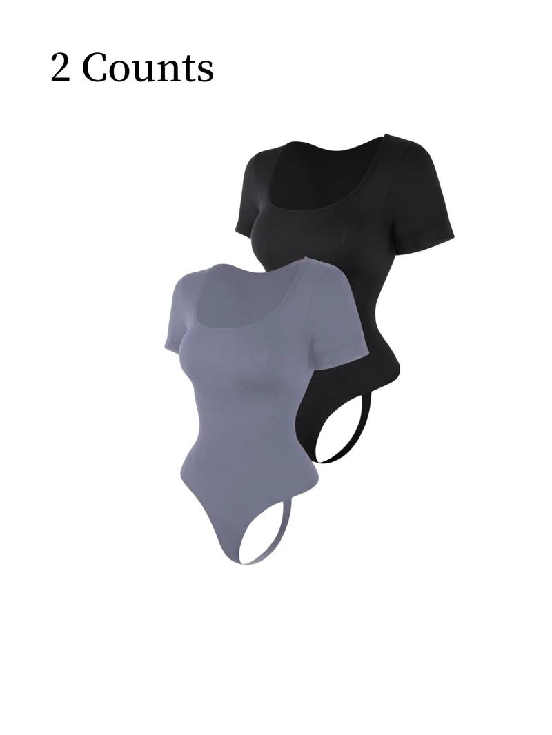 Women's Solid Color Square Neck Shapewear Bodysuit, High Compression Bodysuits, Tummy Control Butt Lifting, Women's Shapewear for All Seasons