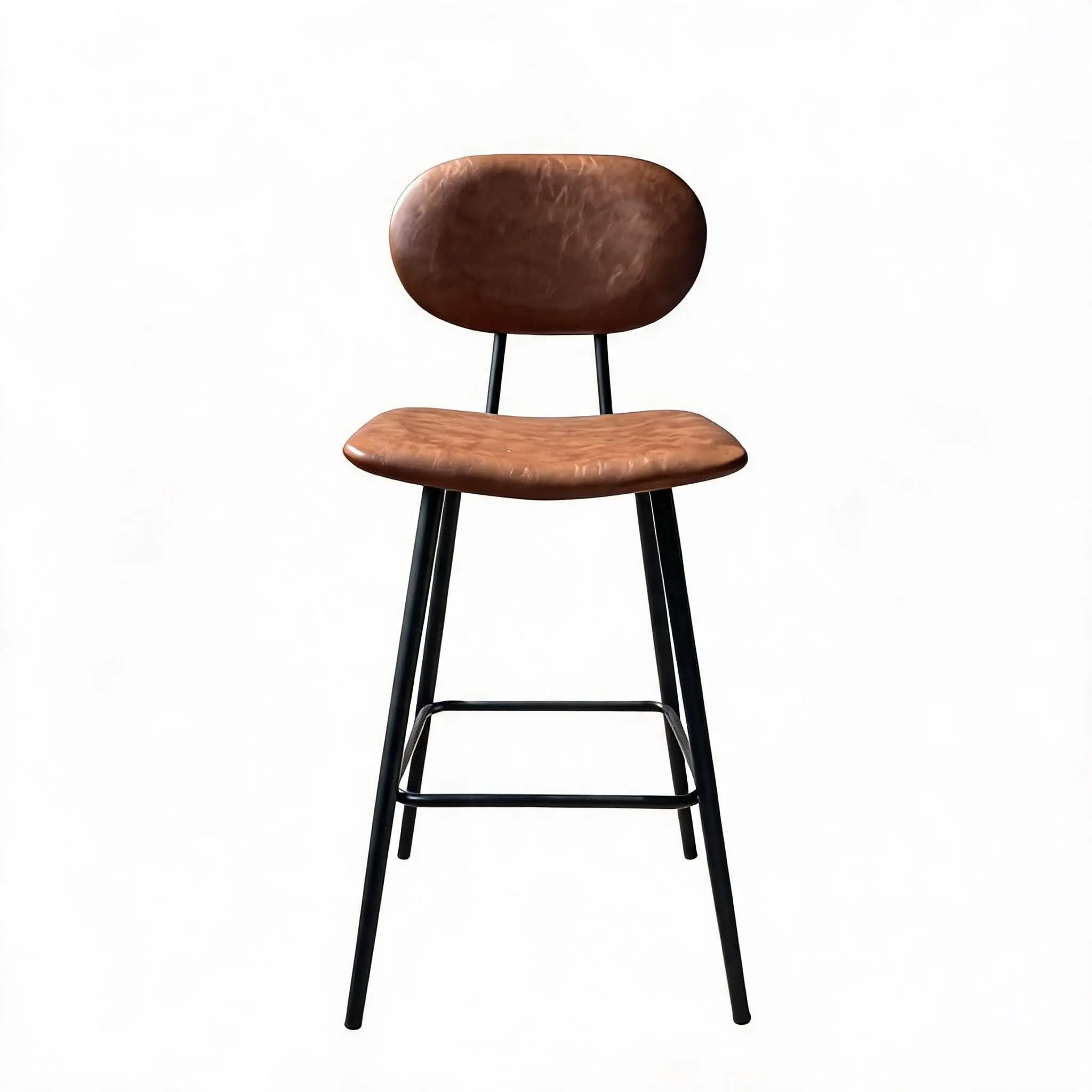 Set of 2 Dark Brown 30-Inch Leather Bar Stools, Heavy Duty Metal Legs, Counter Height High Back Seating for Kitchen Island & Bar Chairs