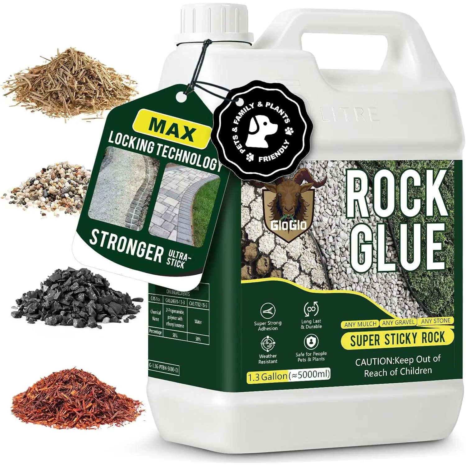 166 fl oz Ready-to-Use Landscaping Rock Glue for DIY Users, Long-Lasting Mulch Bond Binder for Pea Gravel, Pebble, Pine Straw, Multiple Surfaces Landscape Edging