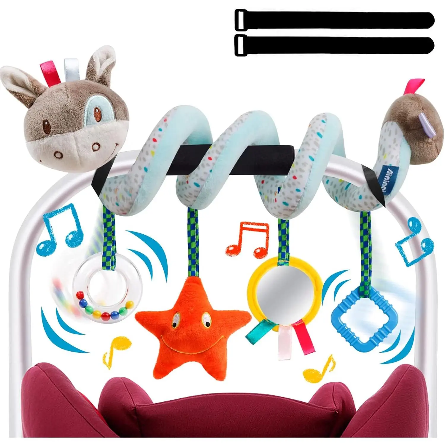 Baby Car Seat Toys Activity Stroller Toy for Boys Girls 0 3 6 9 10 12 Months, Spiral Hanging Plush Toys, Baby Shower Thank You Gifts