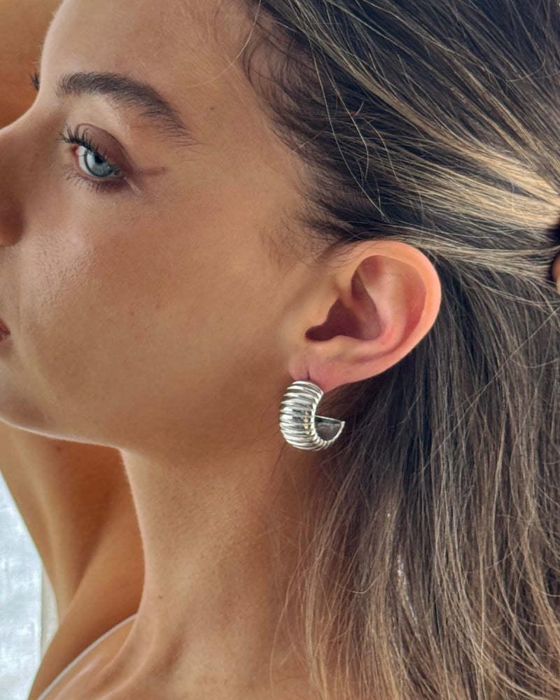 Gold Ridged Arch Hoops - Elegant Gold Color Hoop Earrings with Textured Design for Everyday Wear