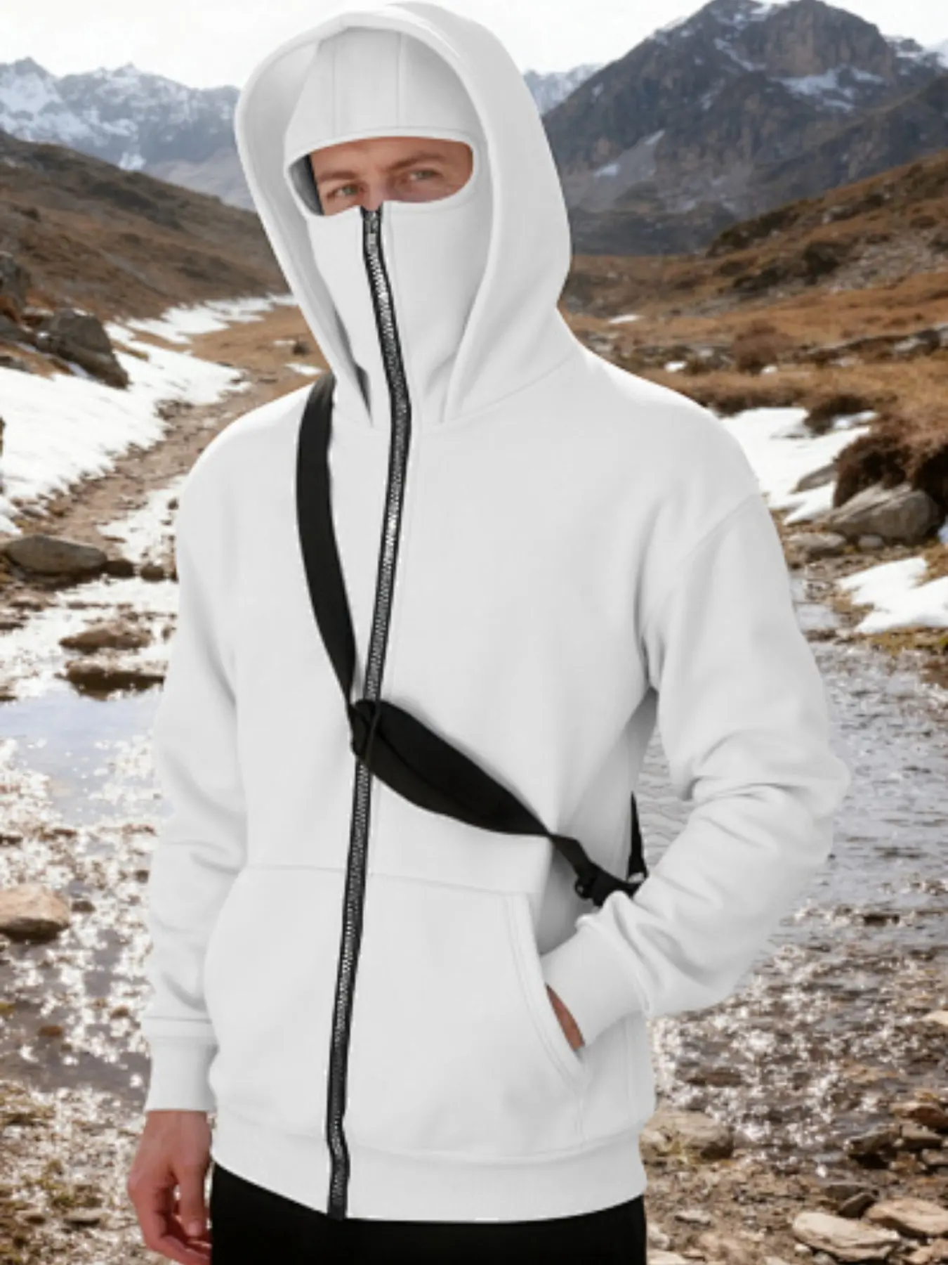 Men's Fall Winter Hooded Sweatshirt Jacket, Dual Layer Zipper Design, Street Fashion Style, Men's Clothing, Trendy Outerwear, Casual