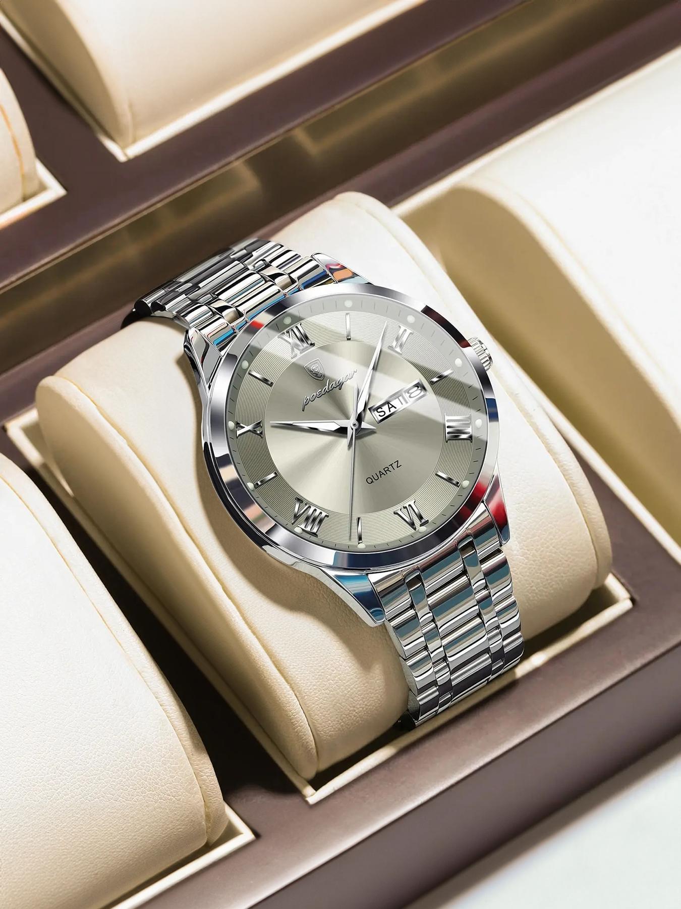 Men's Business Fashion Round Dial Analog Quartz Watch, Fashionable Stylish Watch, Fashion Watch for Party, Daily Clothing Decor, Trendy All-match & Exquisite Watch for Birthday Gift with Box