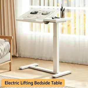 Electric Height-Adjustable Bedside Table with Tilting Drawing Surface – Mobile Rolling Sit-Stand Desk for Laptops, Reading, Writing, and Working in the Bedroom
