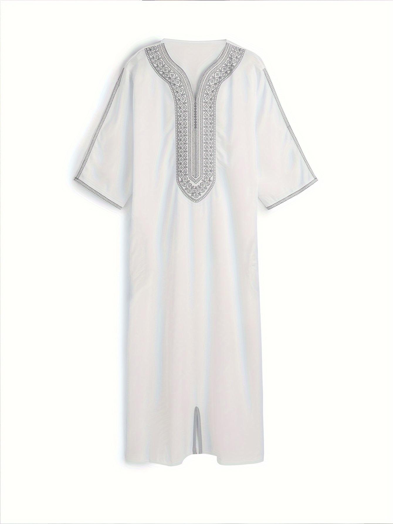 [Moroccan |   Silvery] Moroccan Men's robe |   pure white Silvery thread embroidered robe |   Muslim fashion traditional festival clothing, Gift for Eld, Gift for Ramadan, Zhiyu's selection