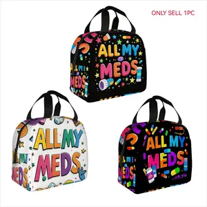 Printed Insulated Storage Handbag, Portable Aluminum Foil Lining Pouch, Medicine Health Food Travel Organizer Bag