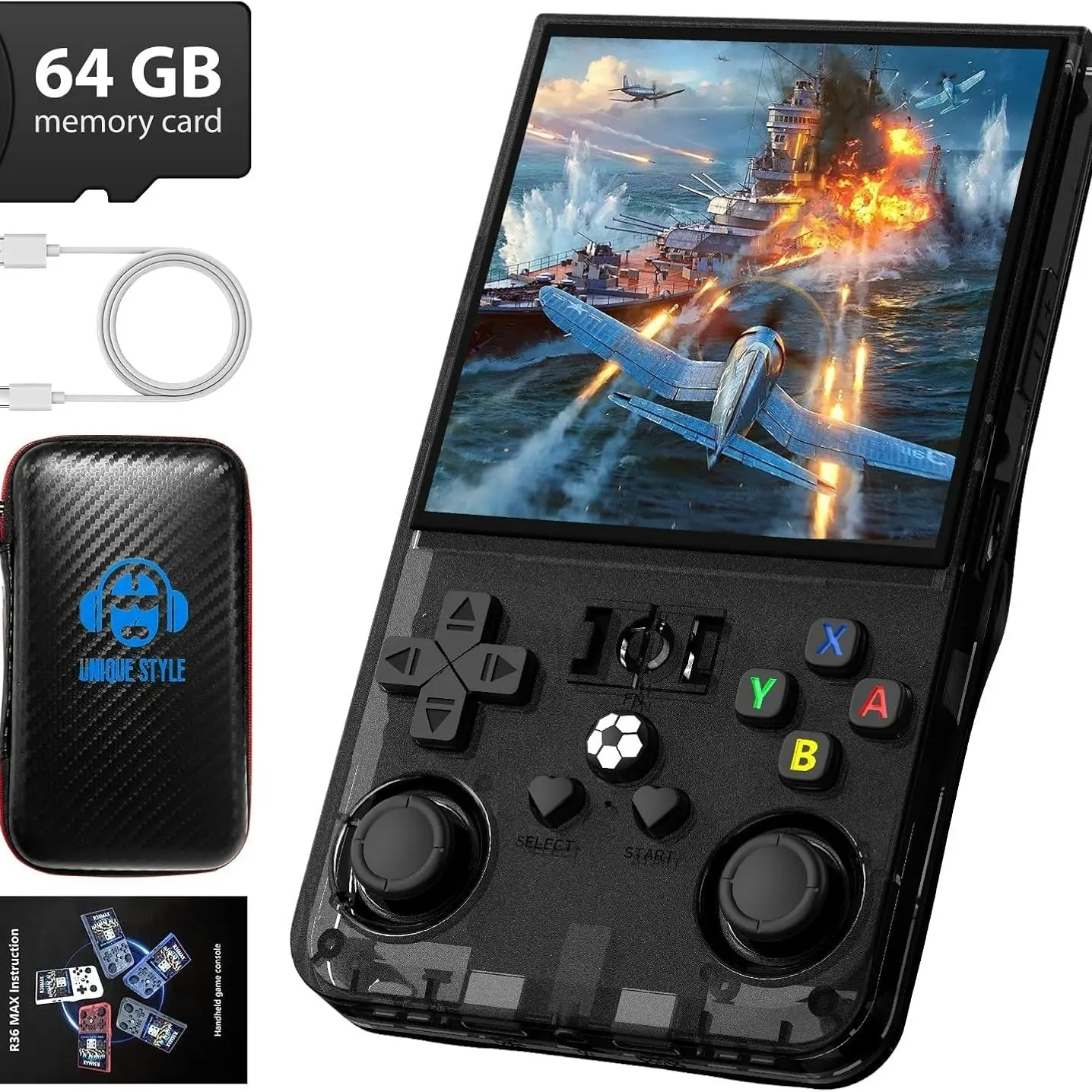 R36max Retro Handheld Game Console, Gaming Handheld, 4.0-Inch IPS HD Screen, 1.5GHz Processor, 30+ Emulators, 4000mah Battery, 64GB Memory Card, Handheld Games Console