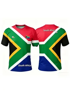 Men's Sporty T-Shirt, South Africa Flag Print, Breathable Comfort, Ideal for Outdoor Activities, Football Training, Casual Wear