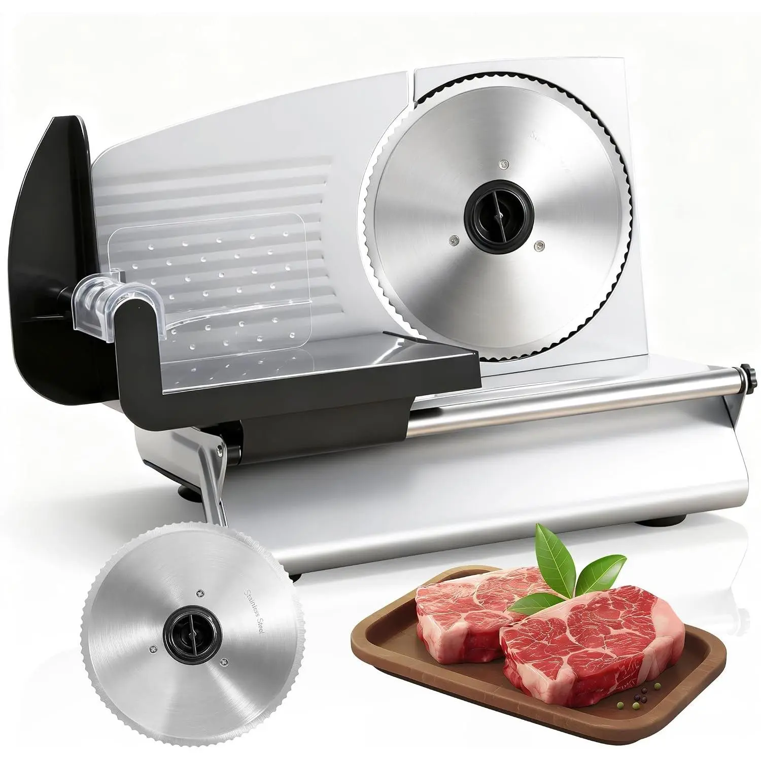 SUPER DEAL Premium Electric Food Meat Slicer - 7.5inch Stainless Steel Blade Home Kitchen Deli Meat Food Vegetable Cheese Cutter - Thickness Adjustable - Spacious Sliding Carriage - Easy to Clean