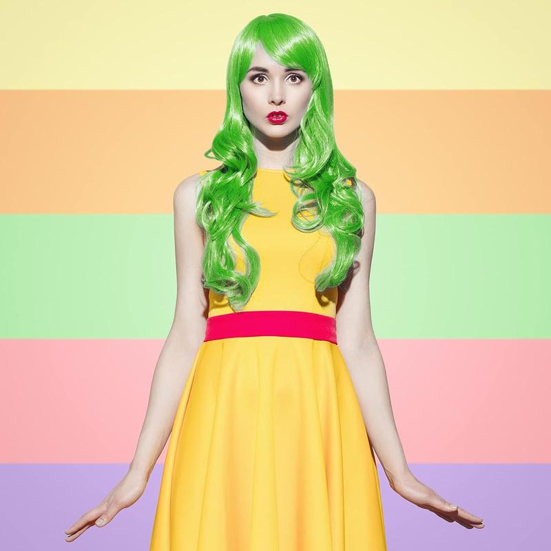 7 Pieces Colorful Long Curly Wigs for Women Polyethylene Plastic Material Wavy Hair Wigs for Cosplay Costume Party Décor 55cm LengthValentine's Day, gift