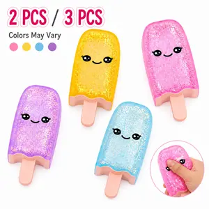 2 pcs/3 pcs Random Generic Popsicle Squishy, Ergonomic Grip Ice Cream Squeeze Squishy, Slow Rising Gel Sugar Squishies Soft Sensory Fidget Toy for Party Favor Office School.