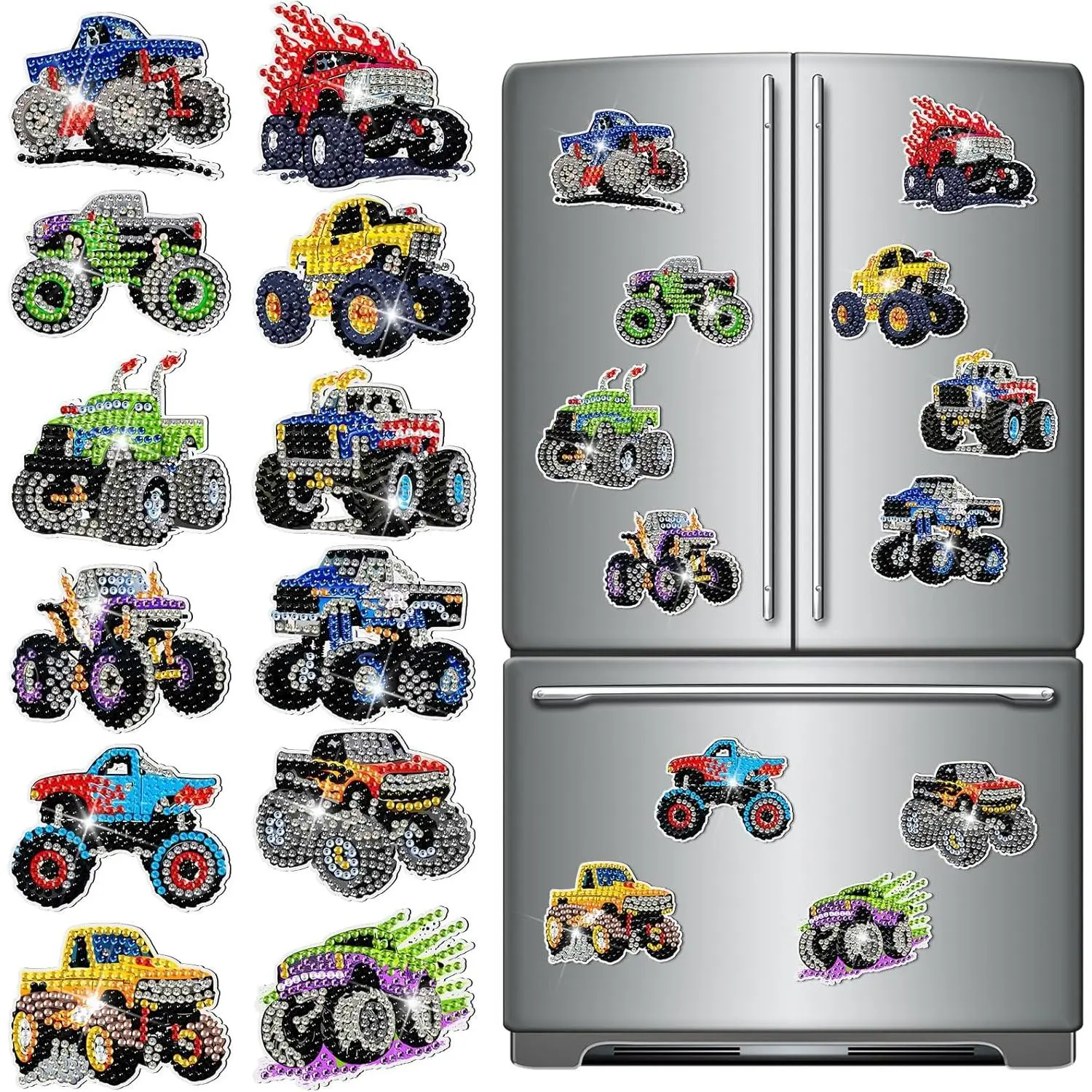 12 Pcs Truck Refrigerator Diamond Painting Magnets Easy Truck Theme Diamond Art Painting Magnetic Stickers Kits Fridge Magnets for Adults DIY Home Decorsfidget toys