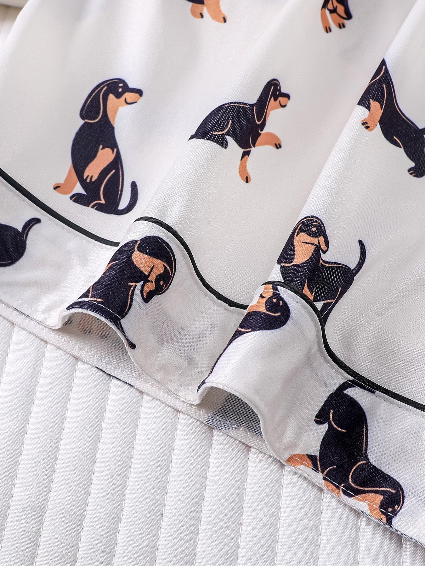 Women's Dachshund Print Shirt & Elastic Waist Shorts Pajama Two-piece Set, Casual Comfy Short Sleeve Top & Shorts Loungewear Set, Ladies Sleepwear for Summer, Womenswear