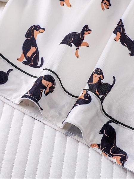 Women's Dachshund Print Shirt & Elastic Waist Shorts Pajama Two-piece Set, Casual Comfy Short Sleeve Top & Shorts Loungewear Set, Ladies Sleepwear for Summer, Womenswear
