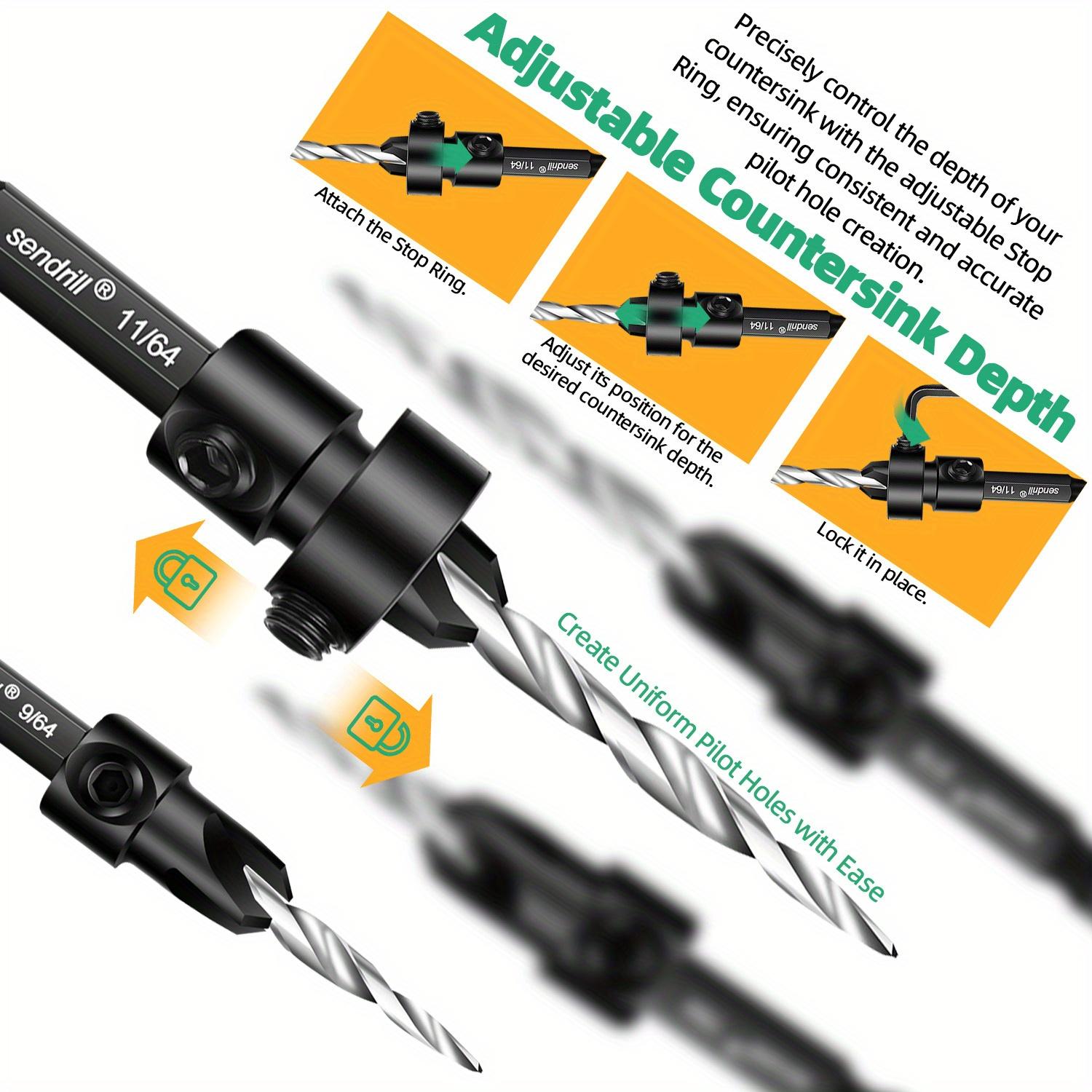 SENDRILL 17pcs Countersink Drill Bits Set, Tapered Drill Bits For Wood, With Phillips Screwdriver Bits, 2PCS Wood Plug Cutter, HSS, Precision Depth Control, 1/4" Hex Shank Quick Change for Woodworking with Storage Box (with One L-Wrench) SENDRILL 17pcs Countersink Drill Bits Set, Tapered Drill Bits For Wood, With Phillips Screwdriver Bits, 2PCS Wood Plug Cutter, HSS, Precision Depth Control, 1/4" Hex Shank Quick Change for Woodworking with Storage Box (with One L-Wrench)