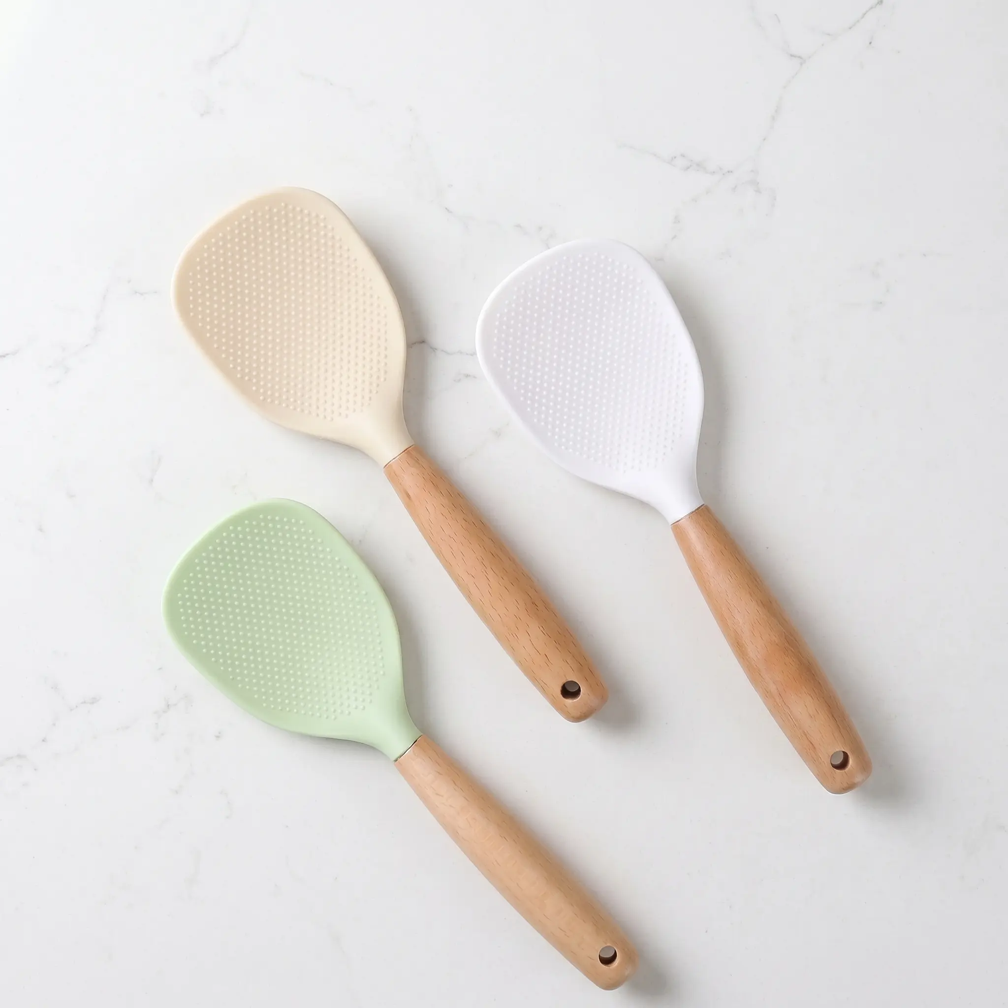 Silicone Spoon with Wooden Handle, 1 Count Heat-Insulation & Heat-Resistant Multifunctional Spatula Spoon for Rice Cooker, Kitchen Tool for Home & Restaurant, Home Kitchen Use, Kitchen Utensils-YY1