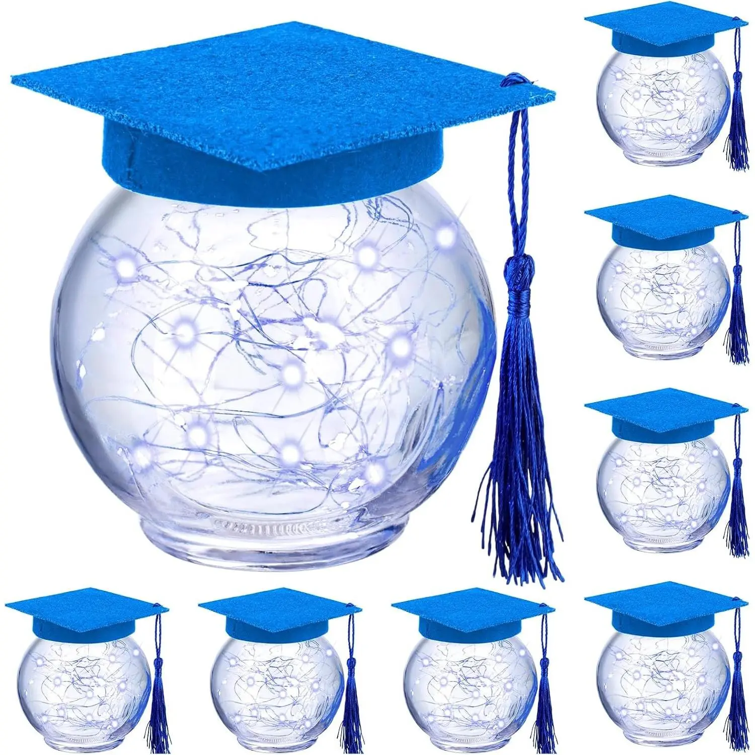 8 Sets 2026 Graduation Table Centerpieces Decorations with LED Lights, Blue Mason Jars Graduation Cap Decorations for Class of 2026 College High Middle School Grad Party Supplies Gifts