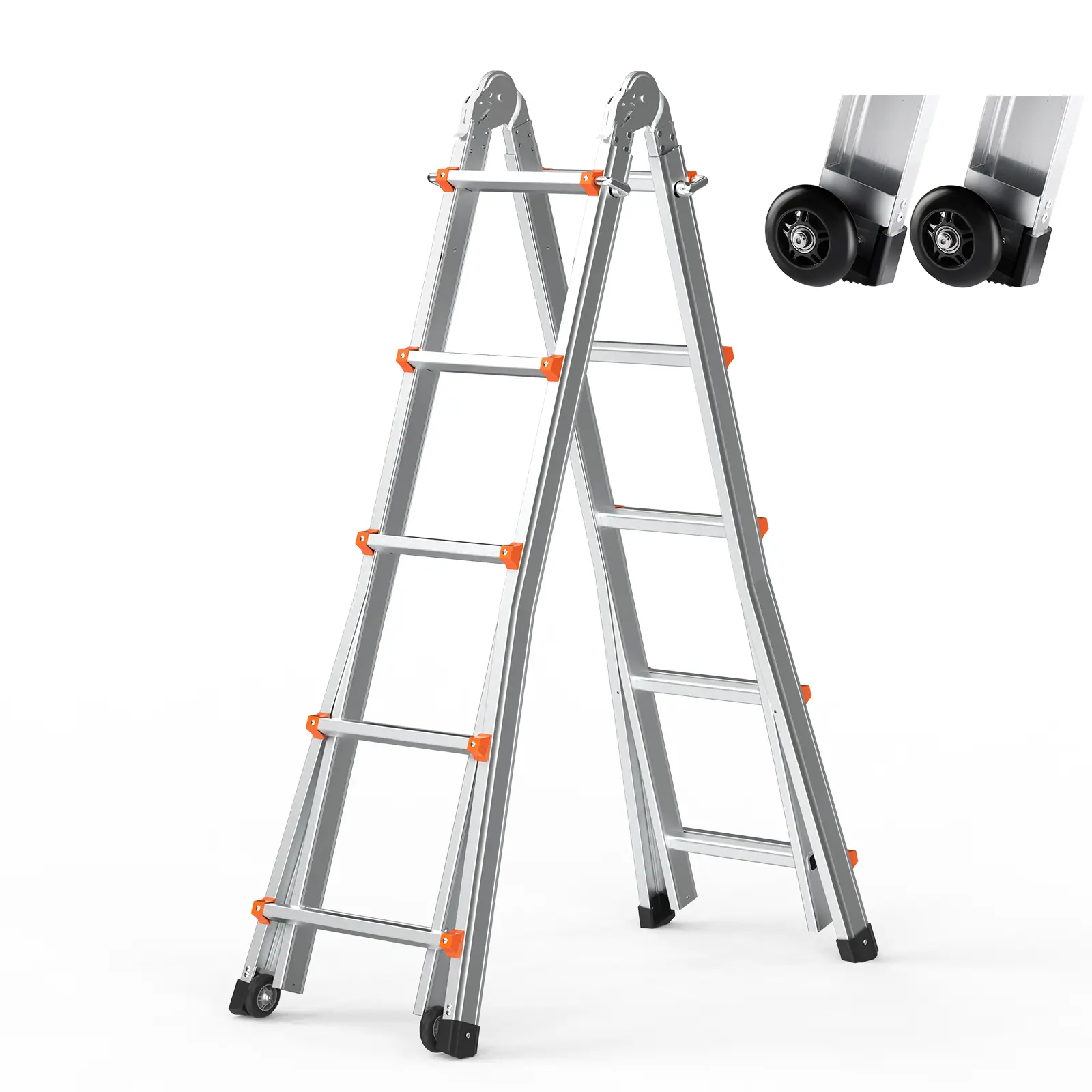 20 FT Telescoping A-Frame Ladder, Compact Aluminum Multi-Function Collapsible Extension Ladder with Dual Wheels, 330 lb Capacity for RV, Stairs, Roof and Indoor/Outdoor Work