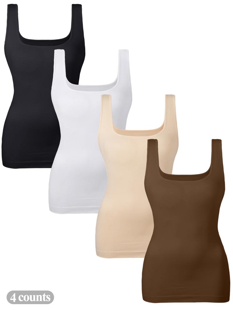 Women's Tummy Control Shapewear Tank Tops, Seamless Square Neck Compression Tops, Slimming Body Shapewear, Solid Backless Shaper