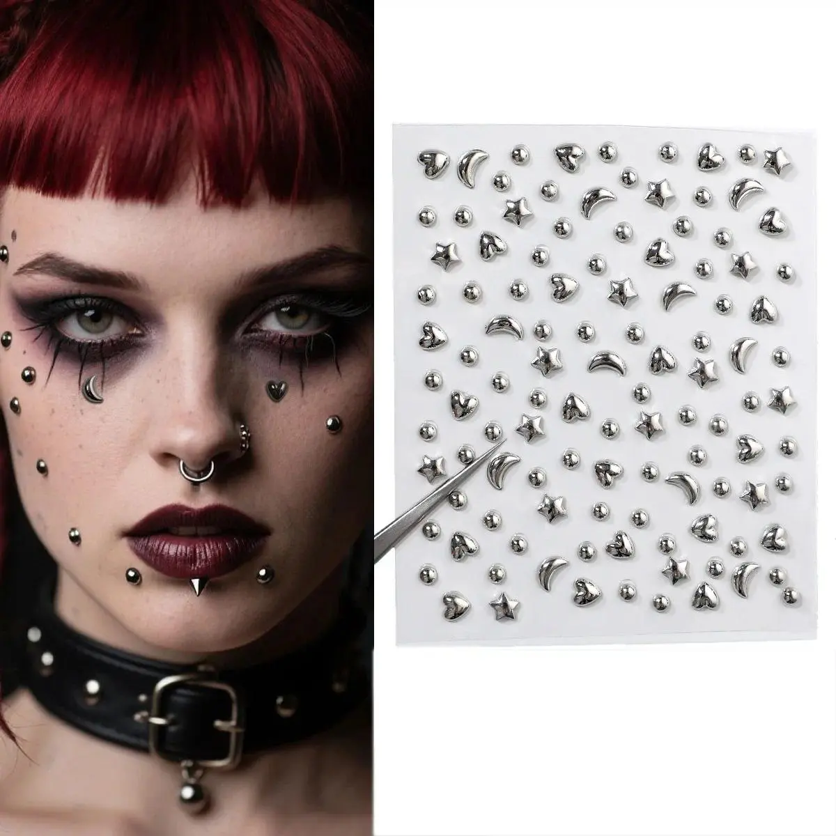 1 Sheet Self Adhesive Fake Lip Eyebrow Stickers Non Piercing Nose Ring Belly Button Nails Reusable Body Earring Studs Stickers
