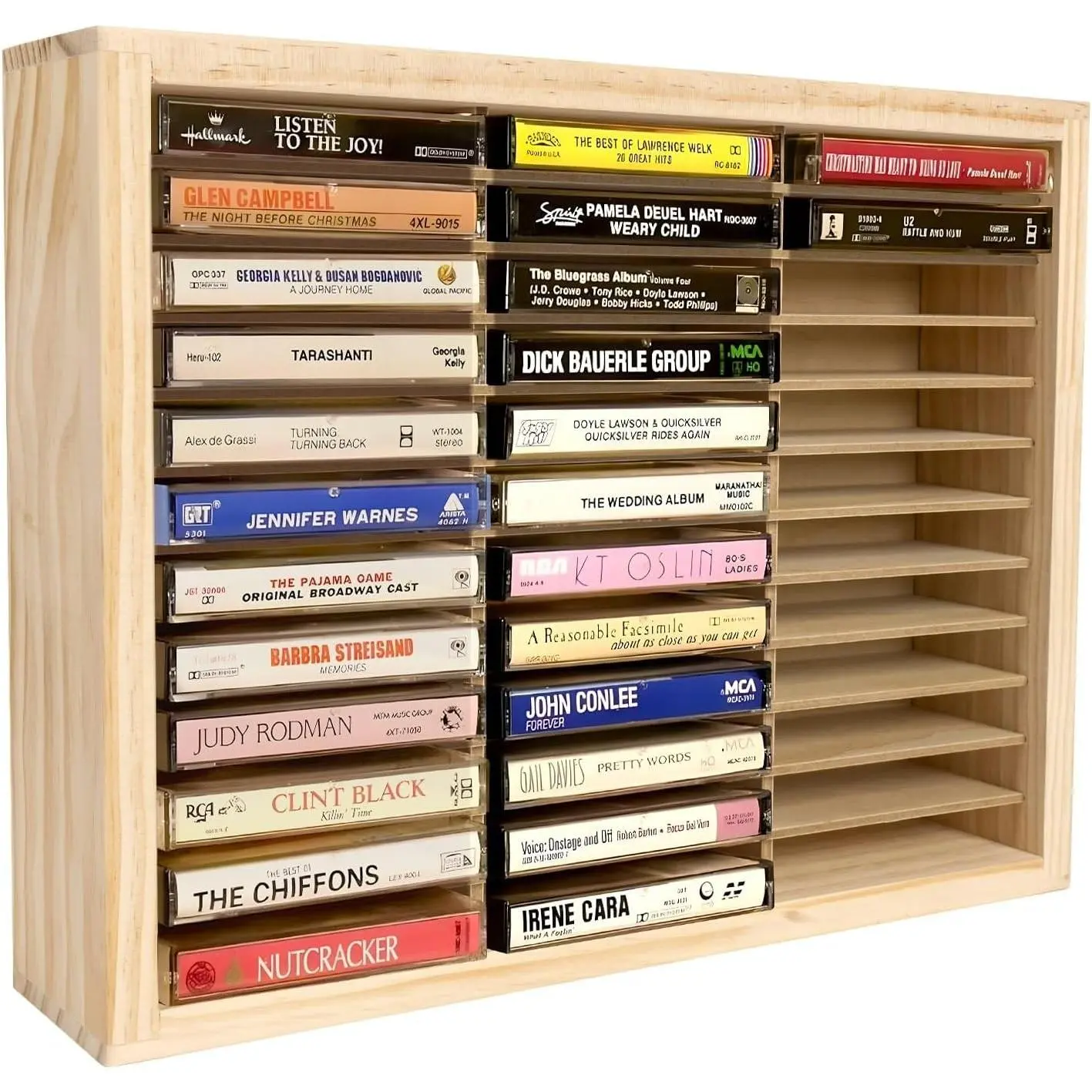 Cassette Tape Storage Rack, 36-slot Cassette Tape Holder Wooden, Wall Mount or Freestanding Audio Cassette Organizer, Playing Card Storage, Unfinished Pine
