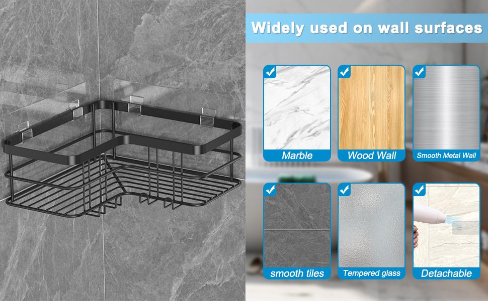 Corner Shower, 4-Pack Shower Shelves with Soap Holder No Drilling, Rustproof Shower Organizer, Black