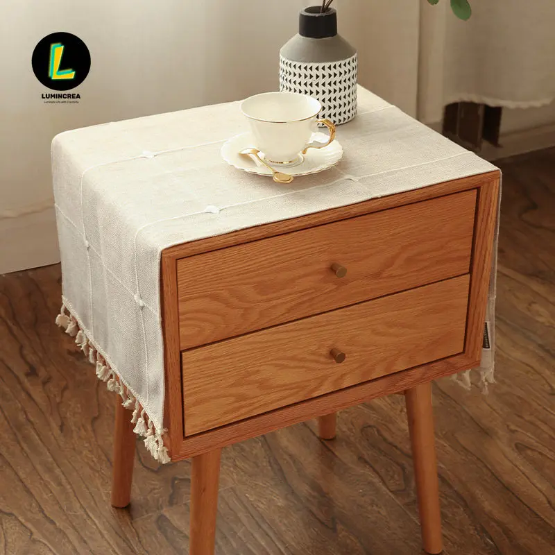 Minimalist Linencotton Stain-Resistant Dust Cover Set - Table Covers, Textured Mat for Bedside Table, Light Luxury Audio, Microwave Oven (Simple Modern Bedroom Use)