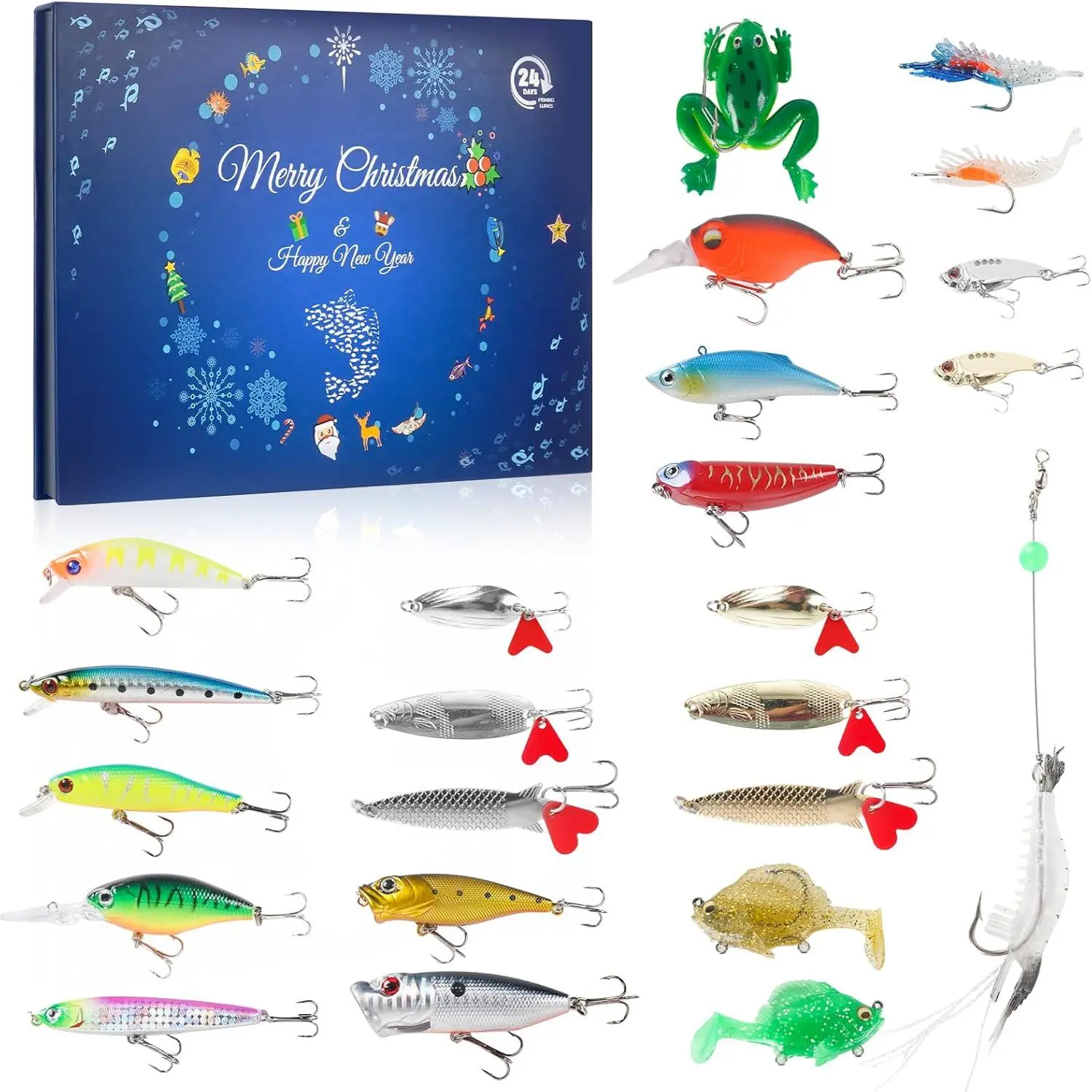 2026 Fishing Advent Calendar - 24-Day Christmas Countdown Lure Variety Set, Festive Surprise Gift for Adult Men Fishermen