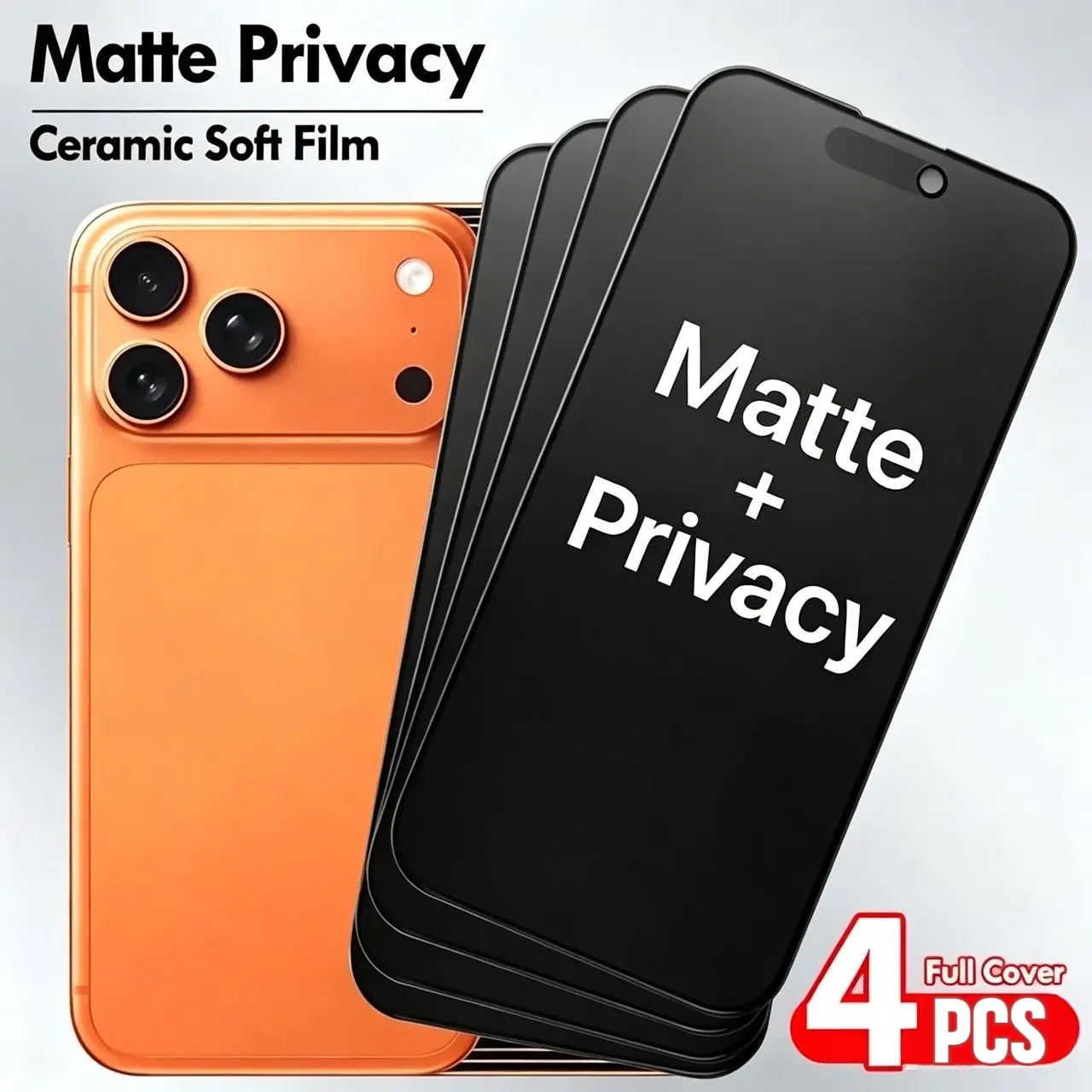 4-Pack (Ceramic Matte Anti-Spy) Matte Privacy Ceramic Screen Protector for Iphone 17 Pro Max/17 Pro/17 Air/16 Pro Max/16 Pro/15 Pro Max/15 Pro/15/14 Pro Max/14 Plus/13 Pro Max/12 Mini/11/X/Xr - Anti-Fingerprint, Easy to Apply, Mobile Phone Accessory