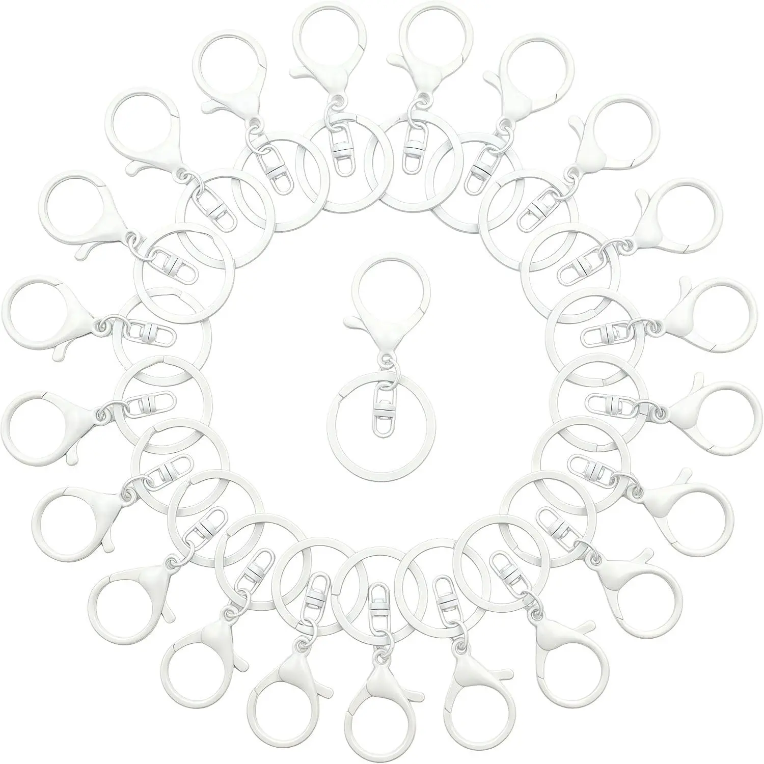 Lobster Claw Clasps for Keychains 24 count Metal Large Lobster Claw Clasps Flat Split Key Chain Rings Bag Charm Clip  Clip Hooks for  Key Chain Supplies Accessories (White)