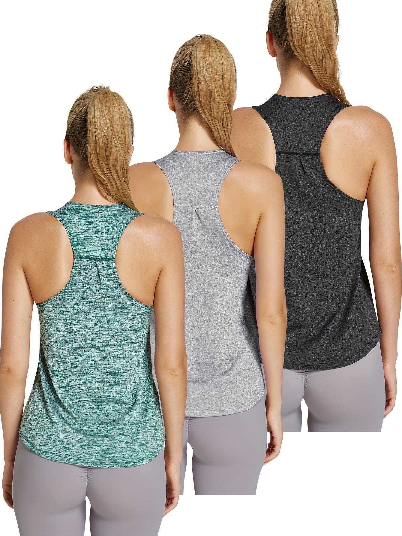 3pcs Women's Quick-Dry Workout Tank Tops - Sleeveless Racerback Fitness Shirts, Solid Color Athletic Training Tops for Gym, Yoga, Swimming & All-Season Wear, Non- & Machine Washable (Bulk Pack)