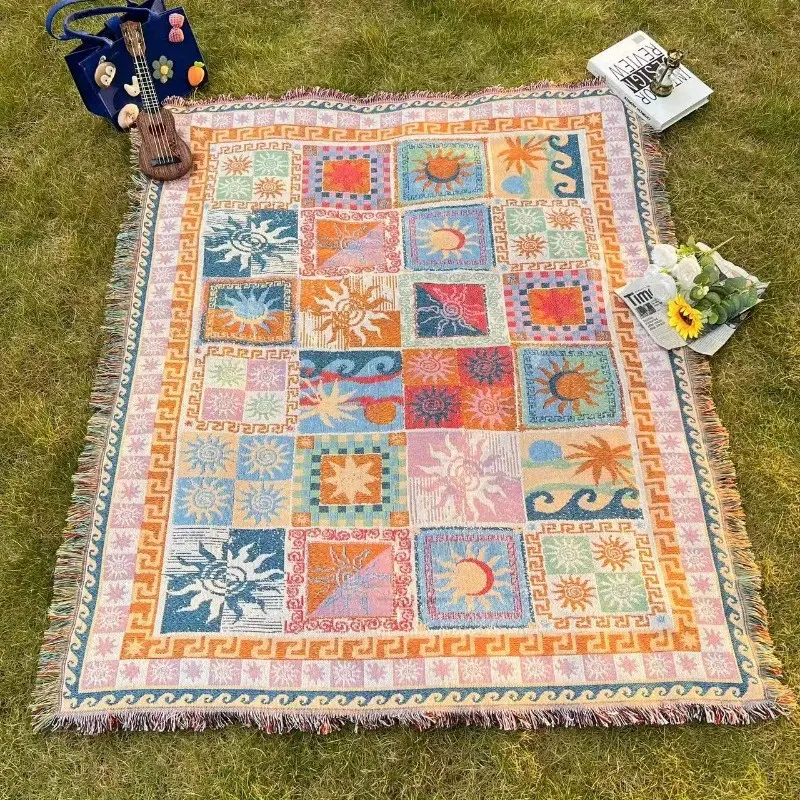 Outdoor blanket Portable thickened picnic blanket Camping blanket Beach towel, courtyard garden tent mat Washable thermal blanket, outdoor decoration Suitable for taking pictures Anti-tear leisure blanket Tablecloth Tapestry Background cloth
