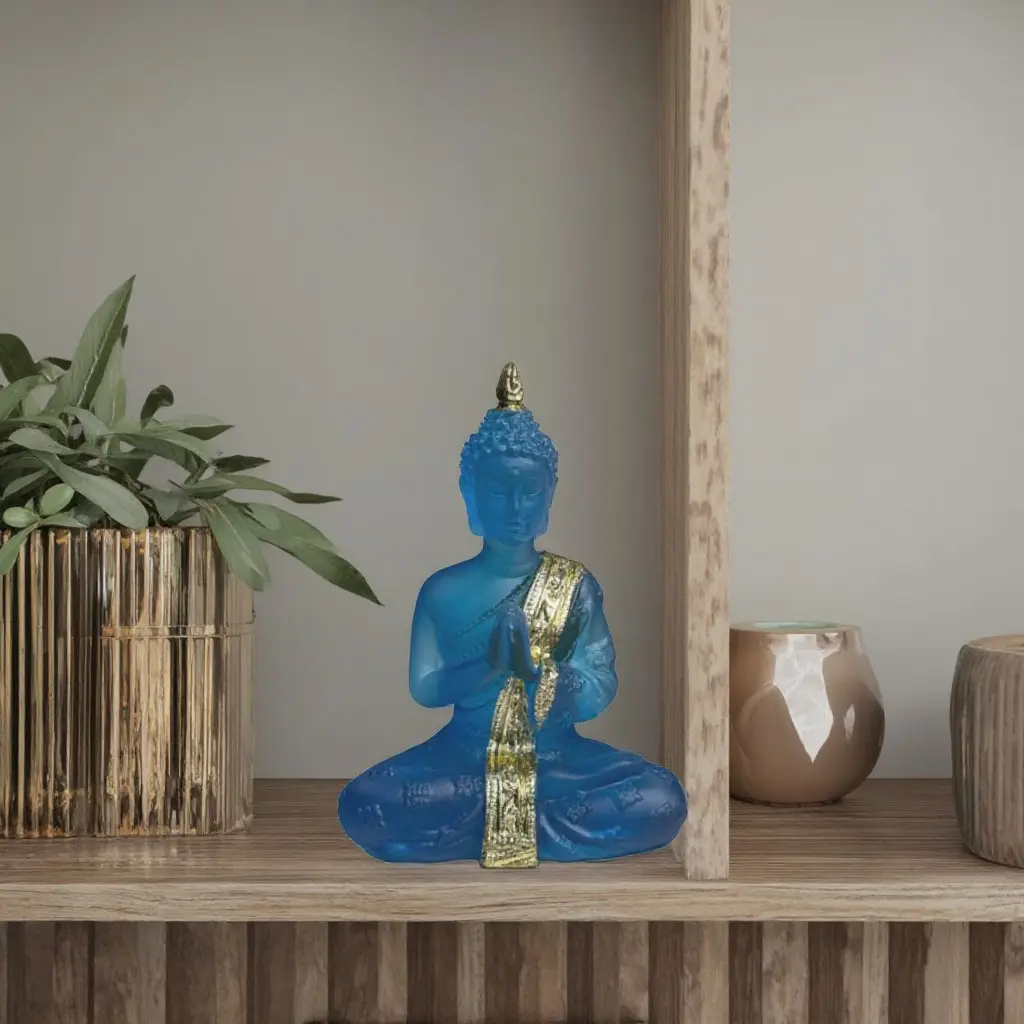 Blue Resin Buddha Statue Ornament, Zen Home Decor Gift, Ideal for Yoga Room, Zen Room, Living Room, Bedroom, Perfect for Women and Elders