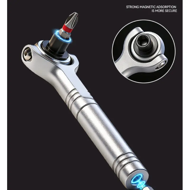 Ratchet Screwdriver Set Magnetic Socket Wrench Semi-Automatic Multi-Purpose Repair Tool with Detachable Handle, 180 Degree Ratchet Head, Multifunctional Wrench Set