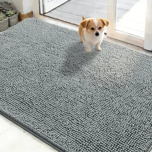 Dog Door Mat for Muddy Paws 48x30, Absorbs Moisture and Dirt, Absorbent Non-Slip Washable Doormat, Quick Dry Chenille Mud Mat for Dogs, Entry Indoor Entryway Carpet for Inside Floor, GreyGift.