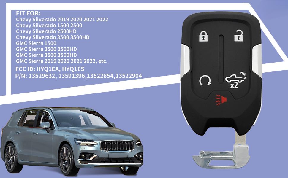 BASIC SUPPLY Key Fob Shell Case Replacement Fits for Chevy Silverado 2022 2021 2020 2019 and GMC Sierra 1500 2500HD 3500HD 5 Button Keyless Entry Remote Control Smart Car Key Fob Cover