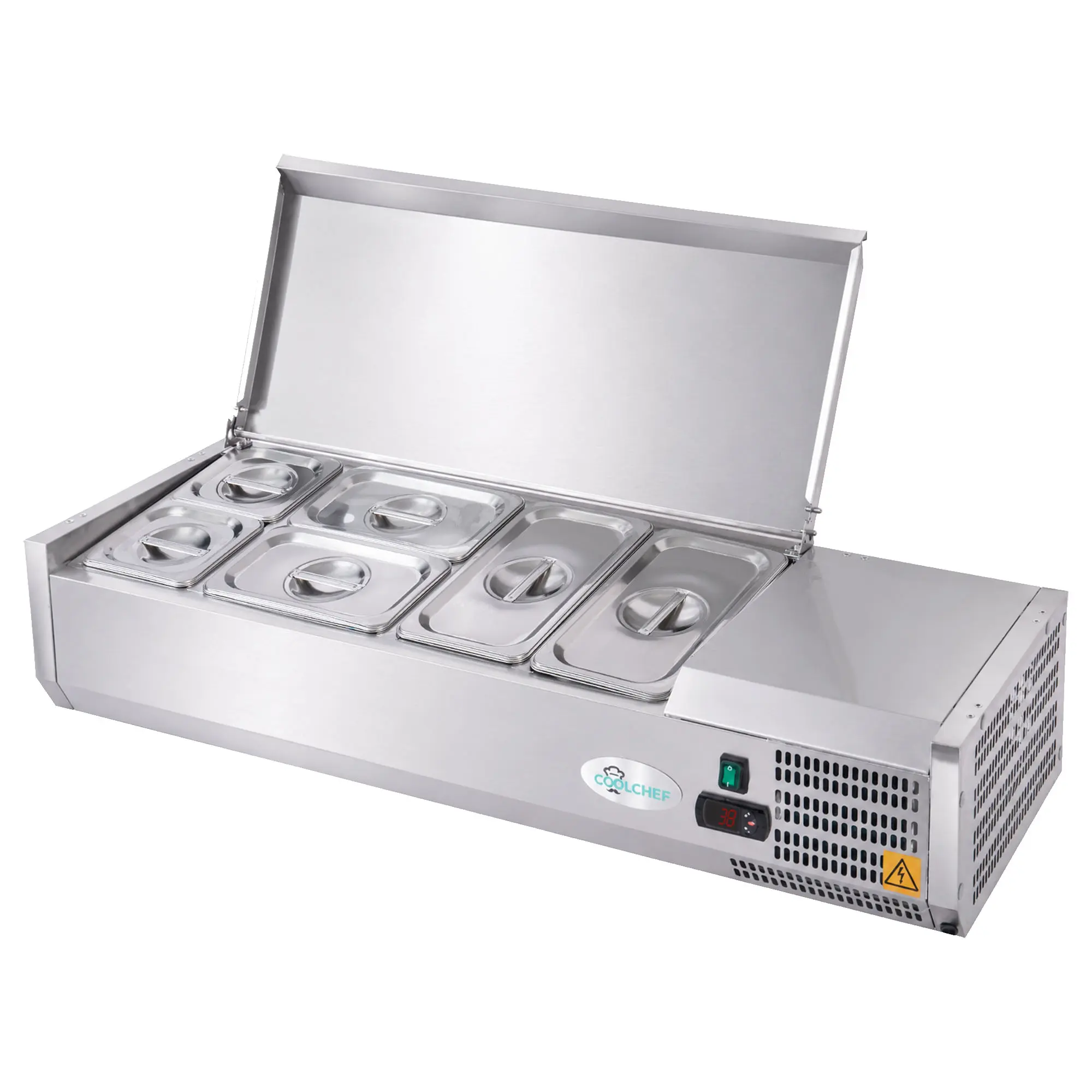 Nokaa 47" Commercial Refrigerated Prep Station, 1.5 Cu.Ft Stainless Steel Lid, ETL Listed, R290 Refrigerant, for Restaurant Kitchen Catering Food Service