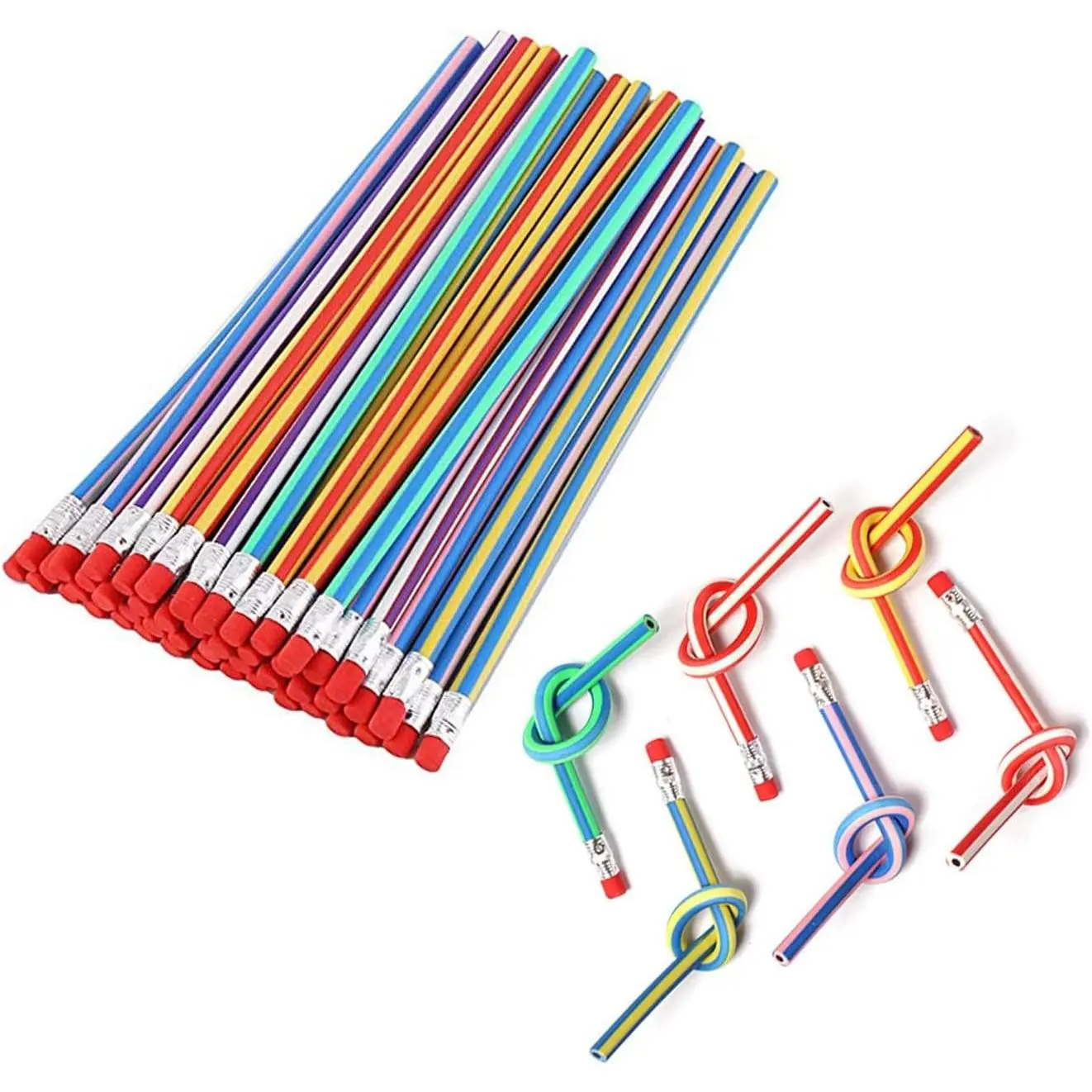 Flexible Bendy Pencil,35 PCS Flexible Soft Pencil Colorful Stripe Soft Pencils with Eraser as Gift for Students or Children