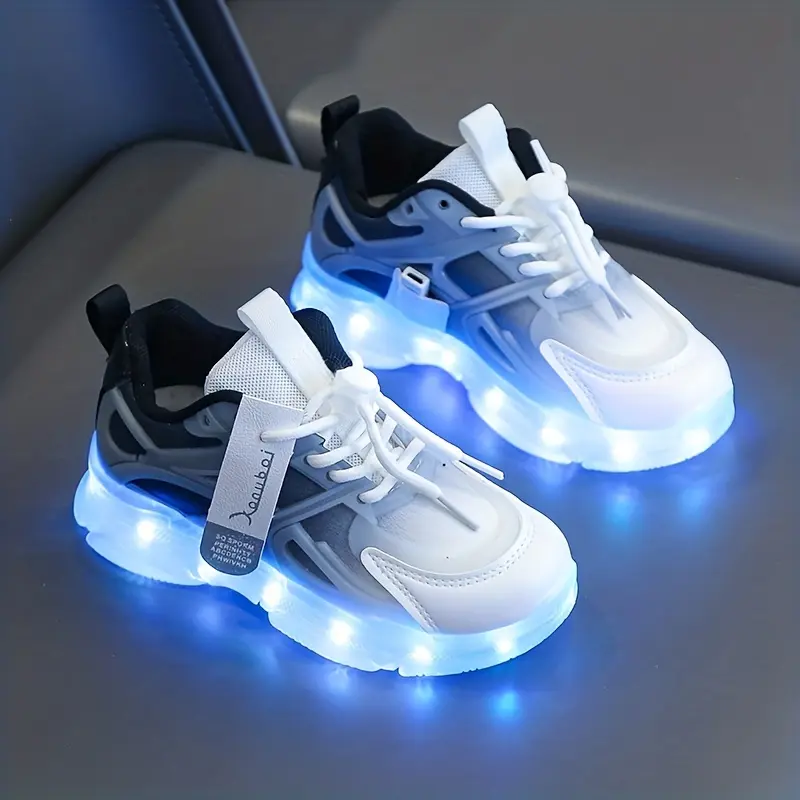 Kids' Rechargeable LED Light-Up Trainers - Adjustable Straps, Lightweight Low-Top, TPR Sole, All-Season Comfort Casual Glow-in-the-Dark Dance Shoes for Boys & Youngsters