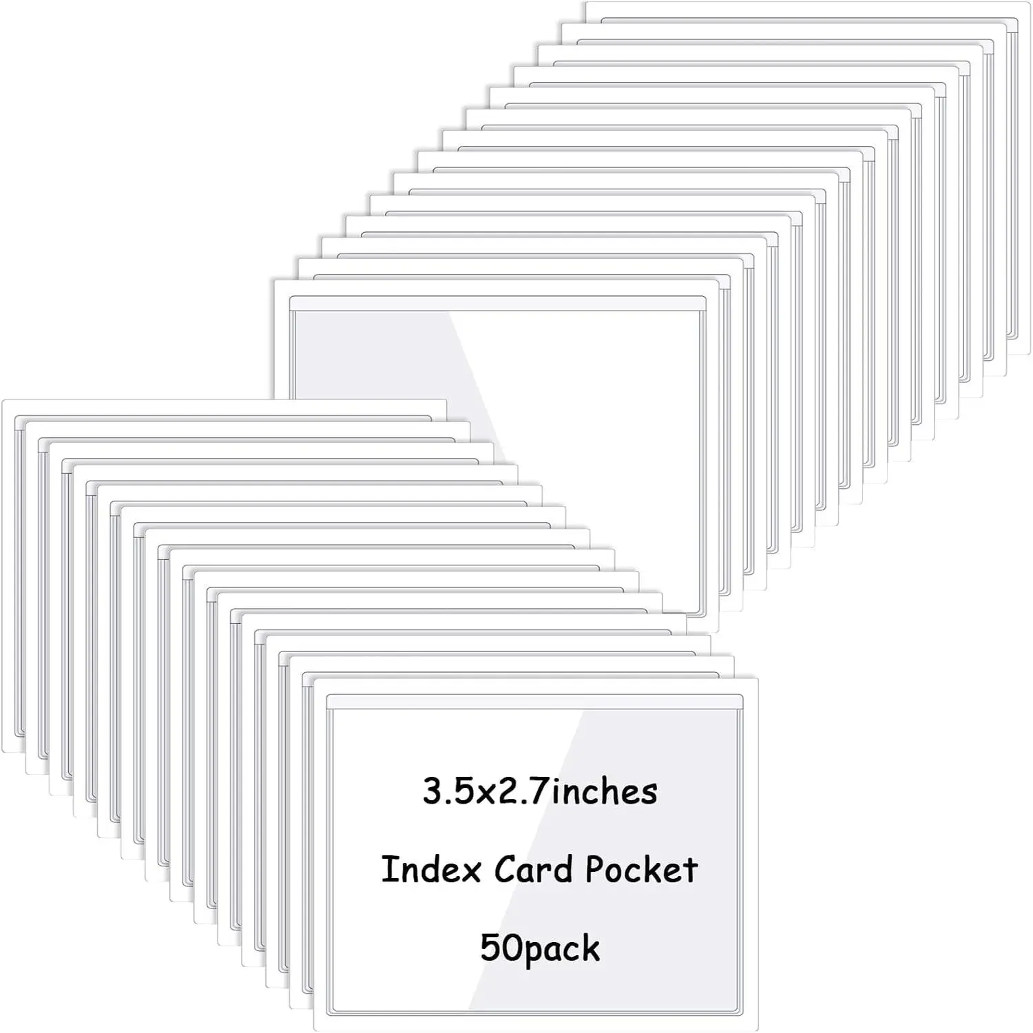 50 count Self Adhesive Index Card Pockets Clear Label Holder Plastic Photo Sleeves Square Label Pockets Holder for Library Office  Business Storage Bin (3.5 x 2.75 Inch)