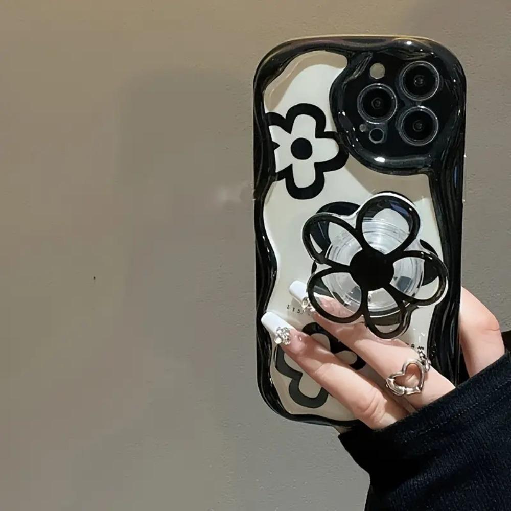 Flower Pattern Phone Case with Bracket, TPU Shockproof Phone Protective Cover for iPhone XR 11 12 13 14 15 Pro Max Plus, Safety Mobile Phone Accessories