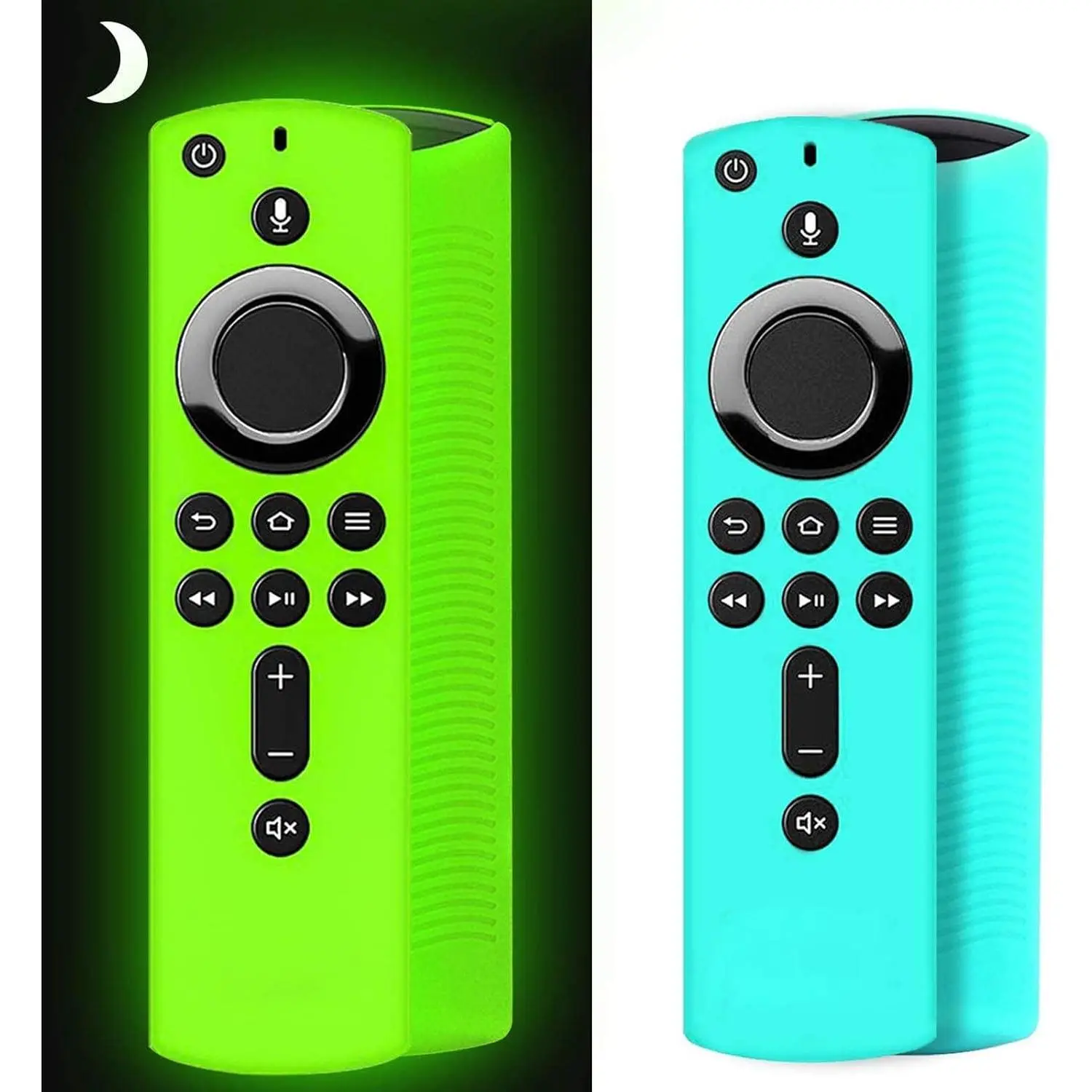 [2 Pack ] Firestick  Remote Cover Case Compatible with 4K Firetv Stick, Firetv Remote Control Cover, Shockproof Anti Slip Case (Green Glow& Sky Blue Not Glow)