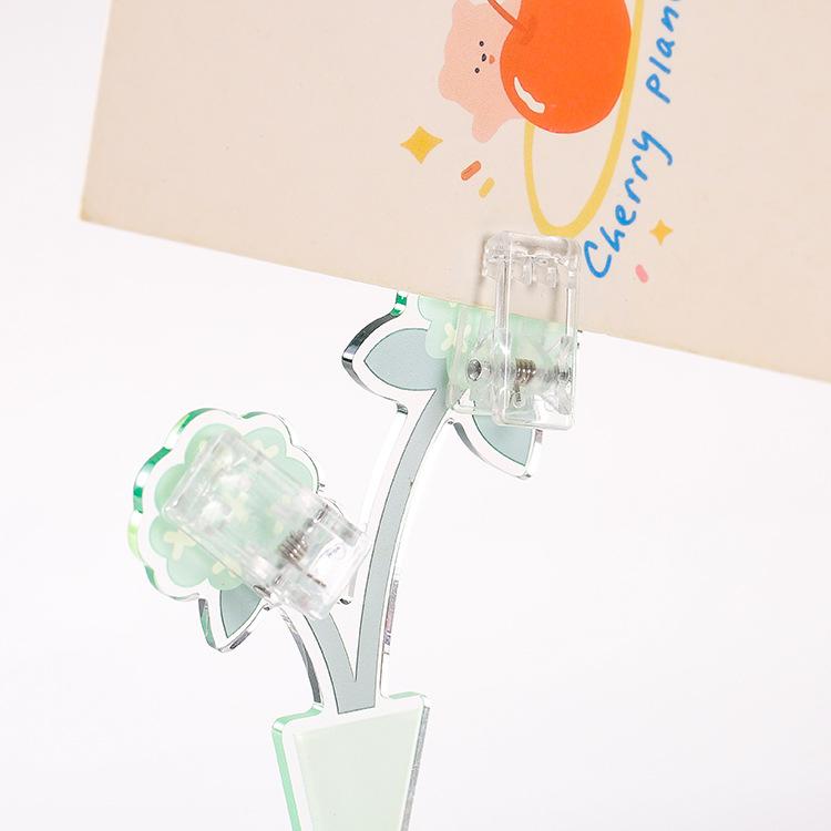 3PCS Acrylic Cute Cartoon Flower Sticky Note Clip Vertical Photo Stand Desktop Decoration for Office Home