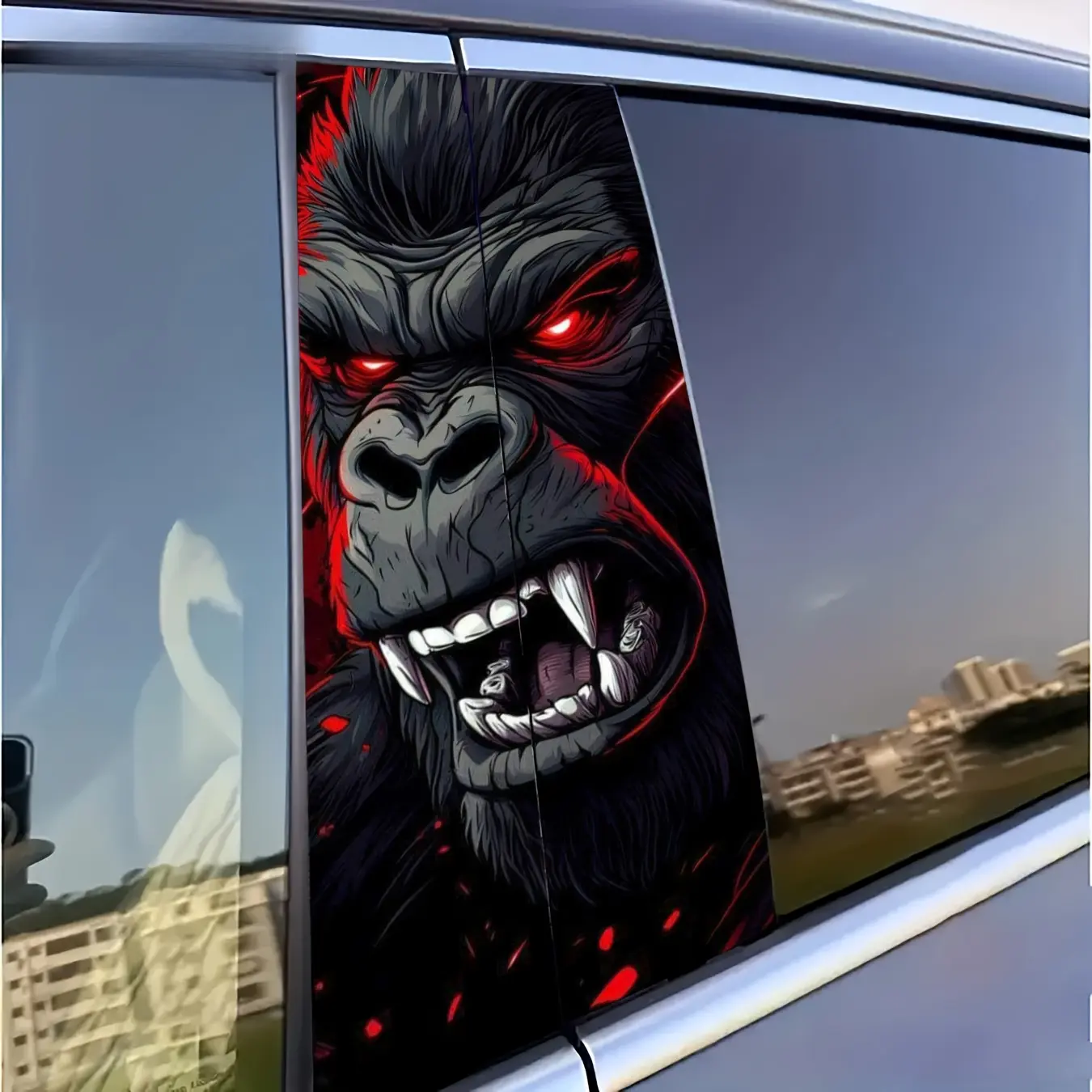 Angry Gorilla B-pillar Stickers- Universal Car Pillar Decorative Stickers Designed for Small Vehicles, Waterproof and UV Resistant Carbon Fiber Door Film | Easy to Install Scratch Protection Film, Car Stickers