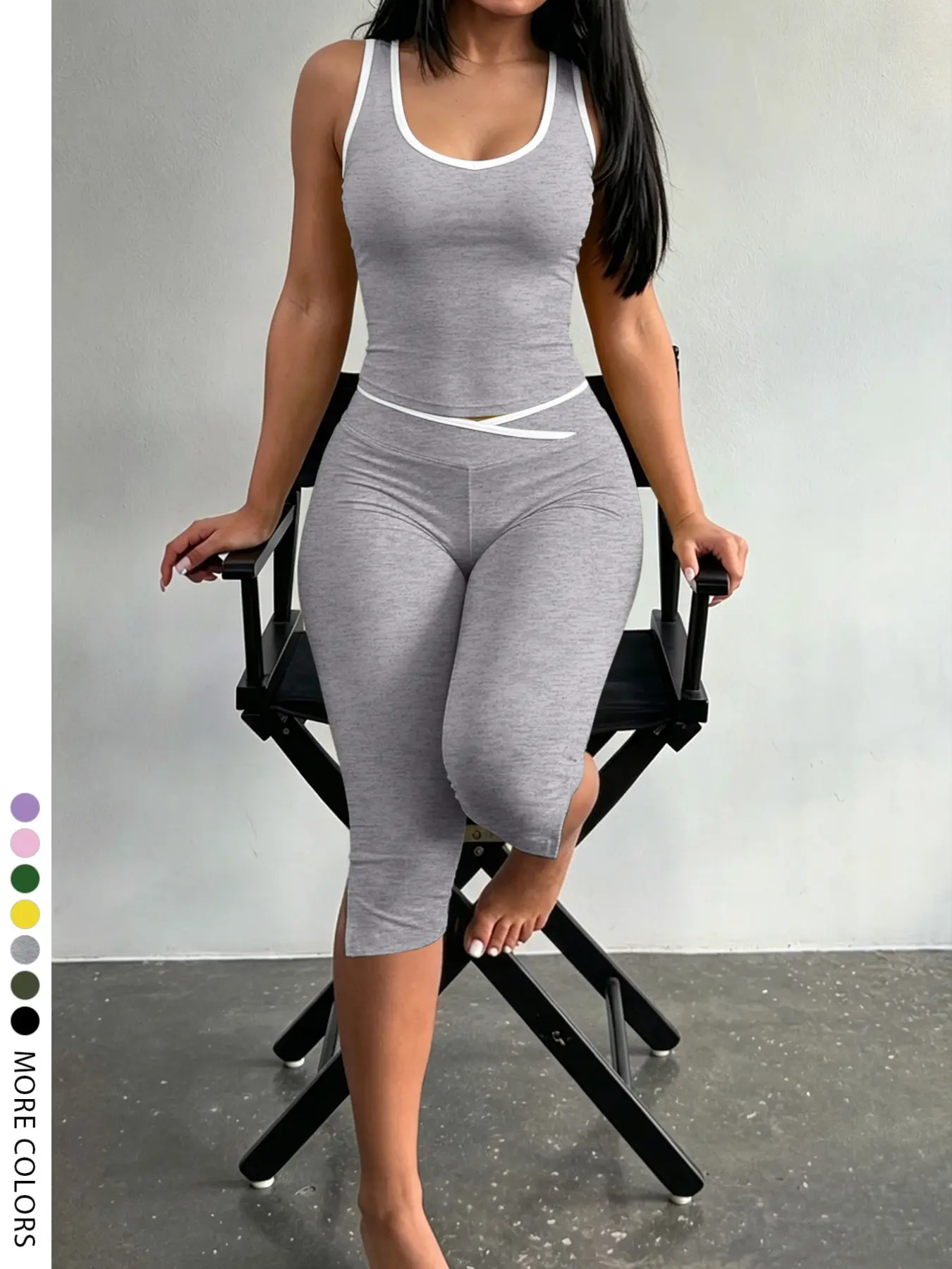Lw Sherowear Soft Basic Casual Fashion Women's Slim Fit Sleeveless Tank Top and Capri Set, Split Hem, Perfect for Summer Home Wear