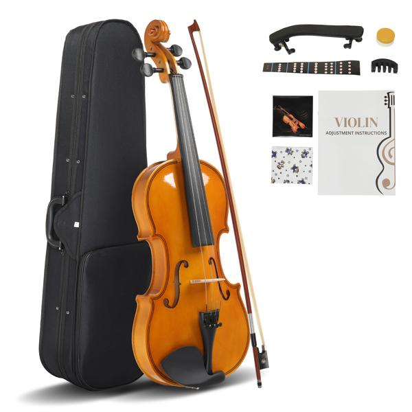 4/4 Violin Set for Adult Beginners and Students with Hard Case, Bow, Shoulder Rest, Rosin, Extra Strings, Pre Set Up Bridge
