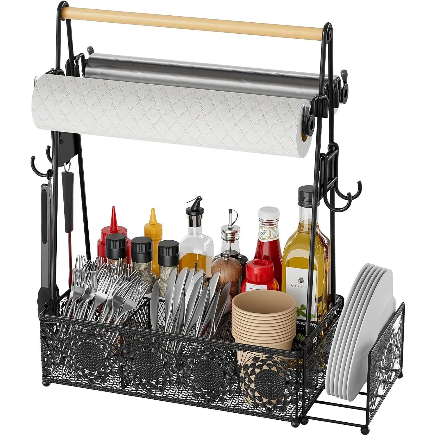 Camping Utensil Grill Holder: BBQ Condiment Griddle Kitchen Organizer With Handle - Caddy Storage For Travel Picnic