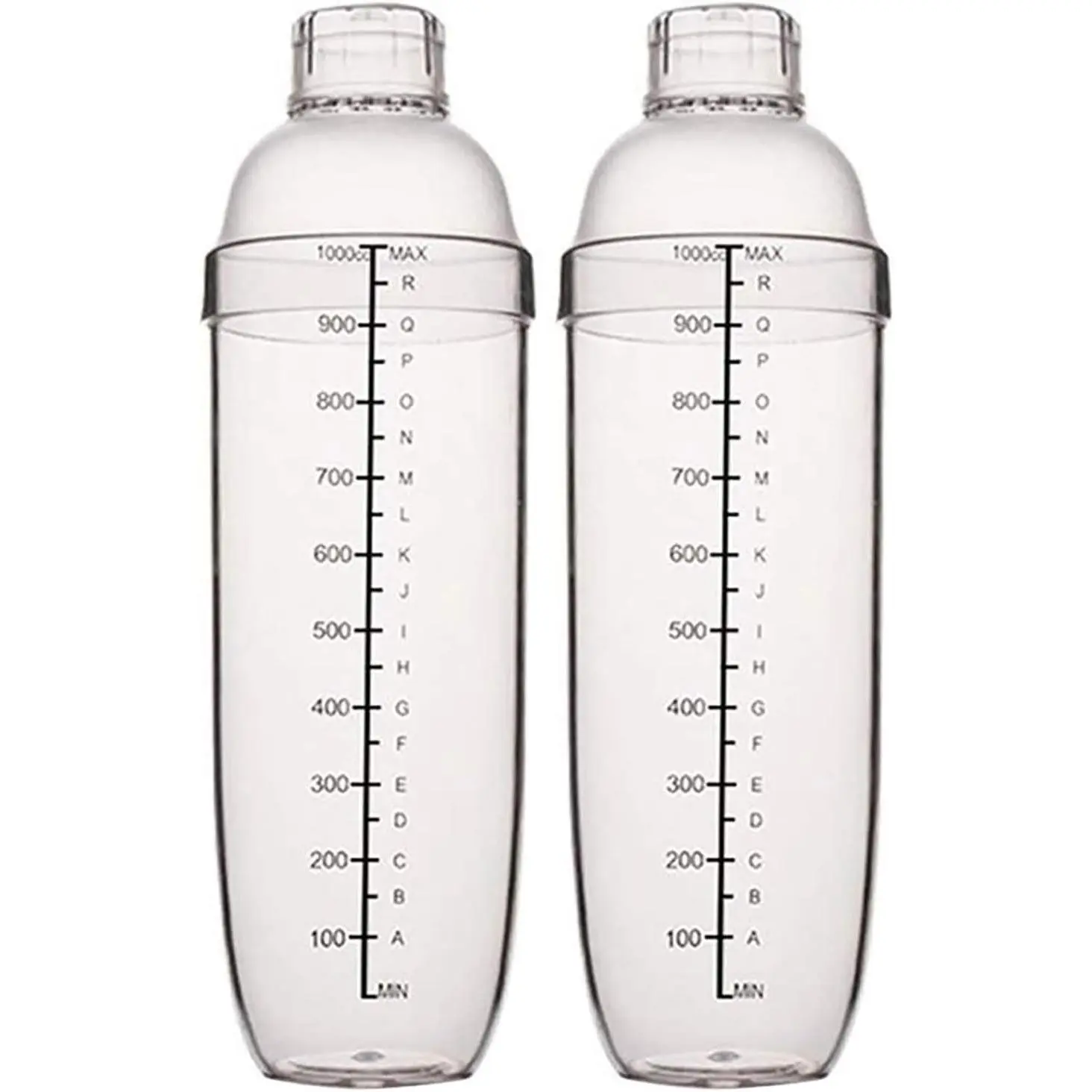 2-Pcs Plastic Shaker Bottle Set - Professional Bar Tools, 33oz/1000cc Cocktail Drink Mixer for Boba Tea