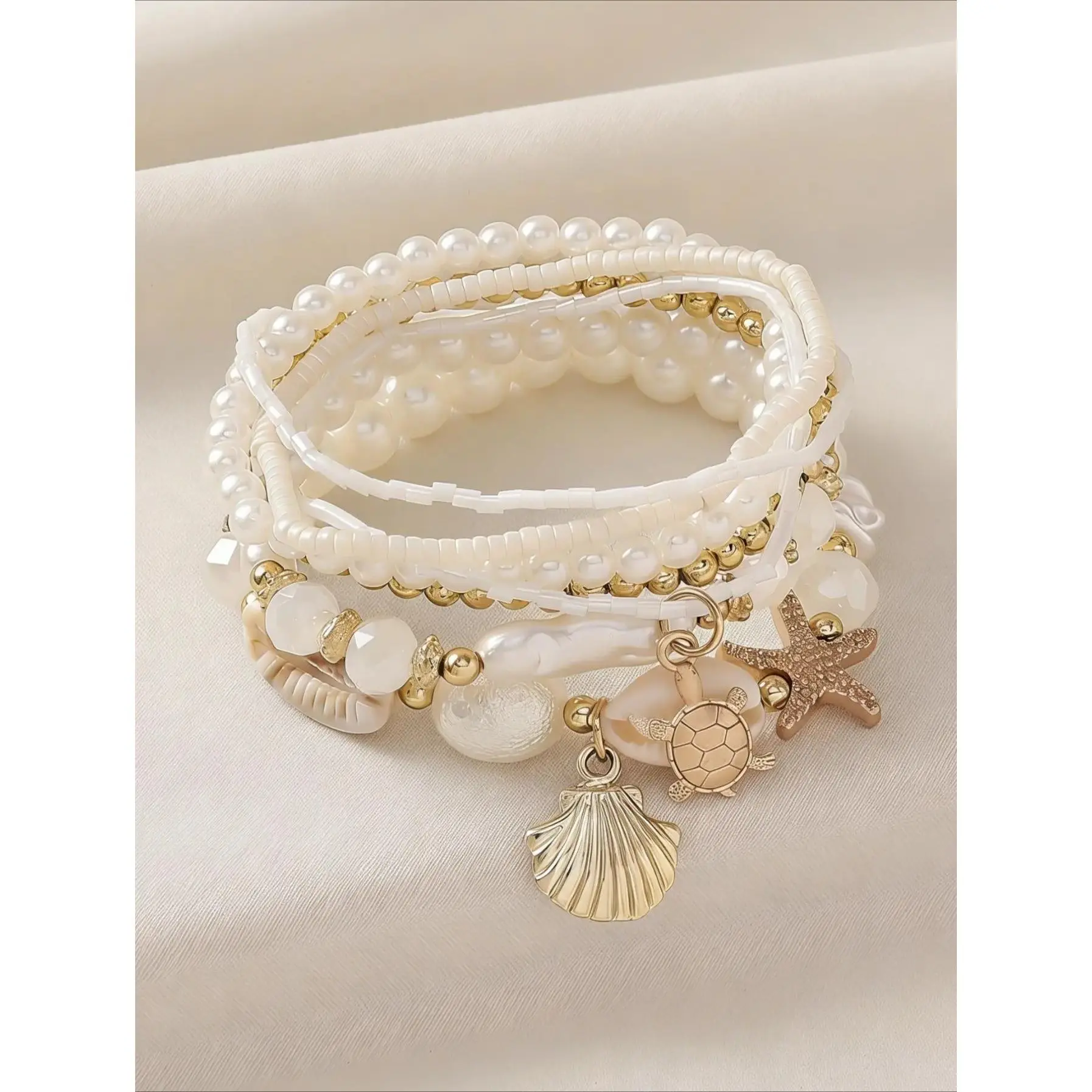 Women's Trendy Boho Beaded Bracelet Set - 1 Set, 1 Size, Shell, Starfish, Artificial Pearl, Handmade, Beach Vacation Party Accessories, Jewelry Gifts for Women (Sports & Outdoor, Leisure Recreation Equipment), One Size