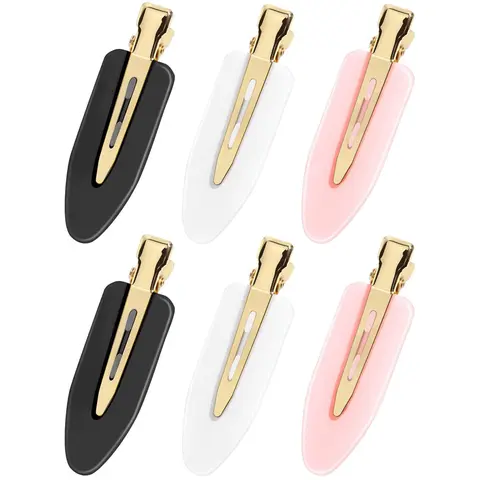 6 Pcs Flat Creaseless Hair Clips for Makeup Application, No Crease Design with Metal Handles, No Bend Styling Clips to Hold Bangs for Women and Girls During Daily Styling and Getting Ready, Fashion Hair Accessories
